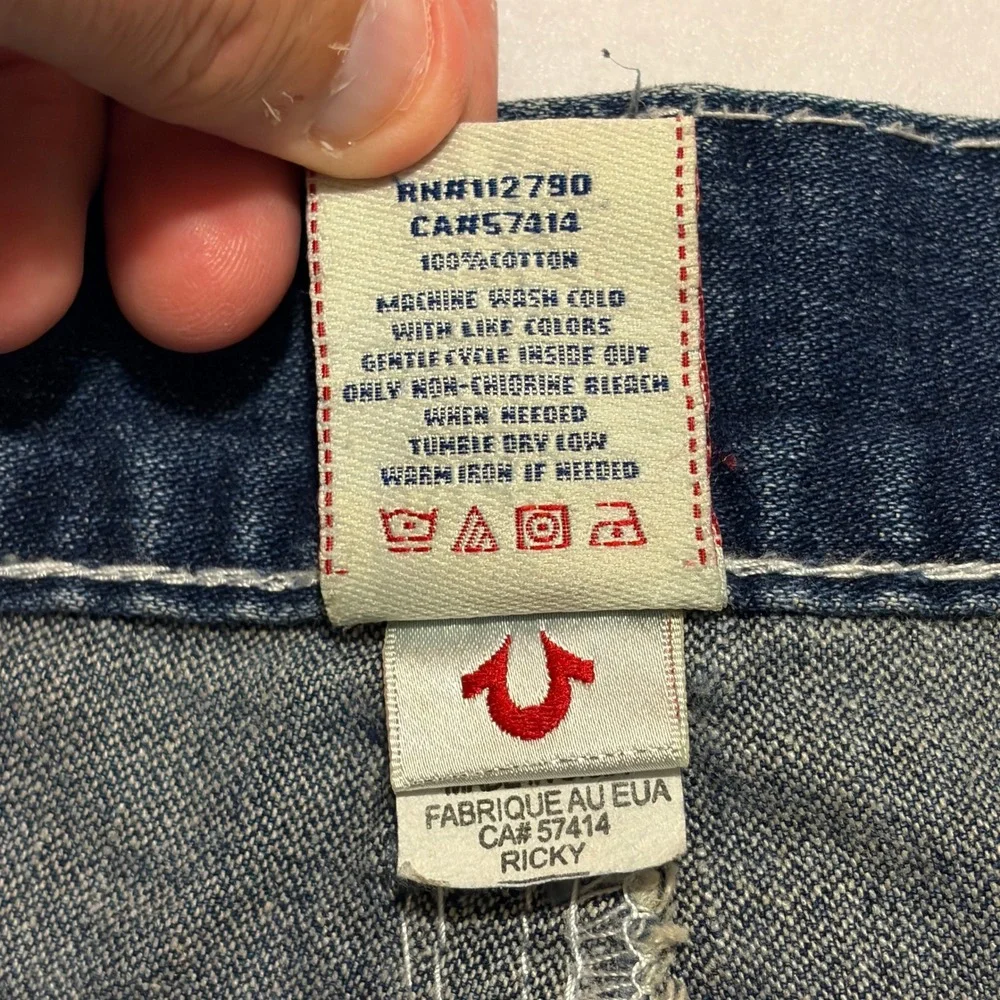 True Religion Ricky Straight Leg Jeans Mens 40x32 Blue Made in USA Rocker